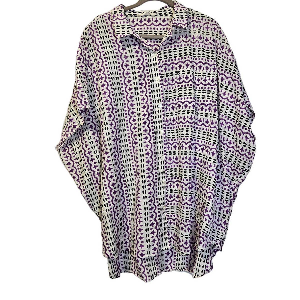 Marketplace Handwork of India 3W Lagenlook Tunic Boho Cotton Silk Black White