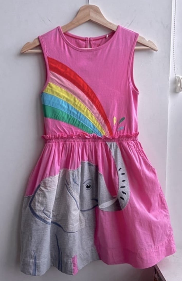 Mini Boden Safari Appliqué Pink Rainbow Elephant Dress