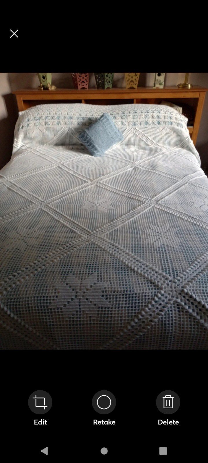 Reserved for Tara C only-/ pink Chenille/white crocheted bedspread