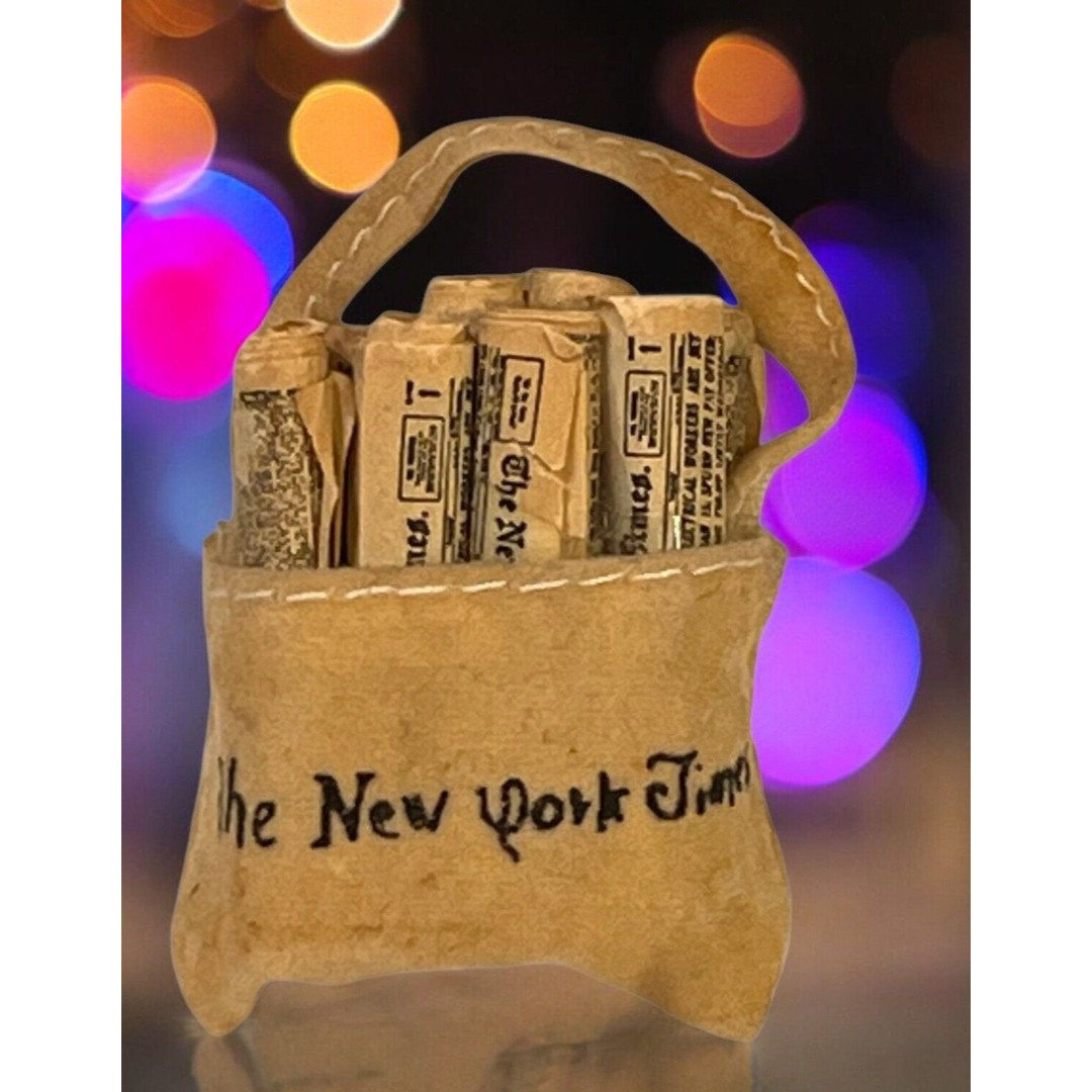 VTG New York Times Flocked Cloth Newspaper Bag Refrigerator Fridge Magnet 2