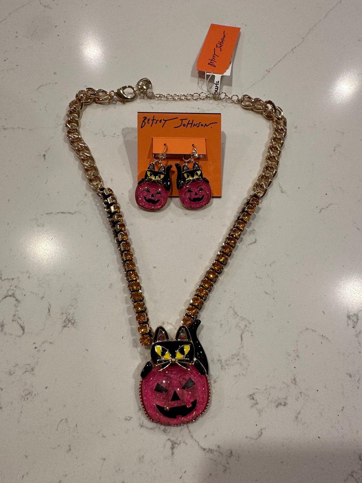 Betsey Johnson Halloween Chunky Gold Tone Necklace and Earrings