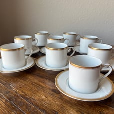 Fitz and Floyd Palais Buff Pattern Flat cup or Demitasse & Saucer Set, Set of 9