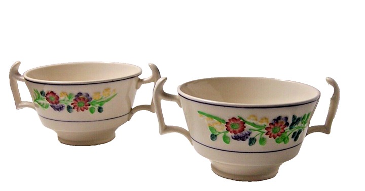 Copeland Late Spode Bouillon Soup Cup Set 1891-1906 Floral 2 Handle 2.5 High