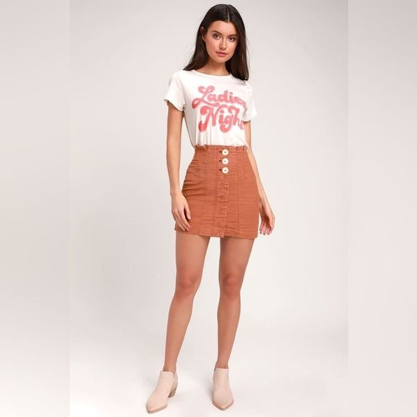 NWT Free People Every Minute Every Hour Terra Cotta Button-Up Mini Skirt Size 6