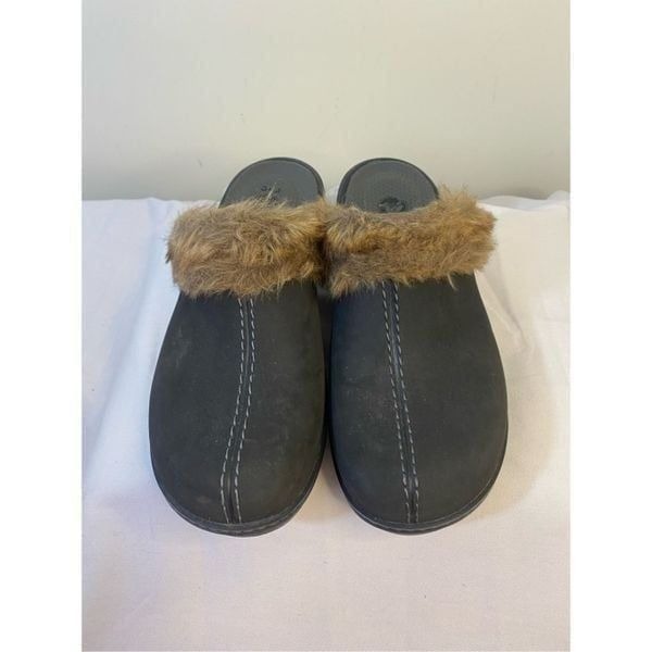 Crocs Eva Cobbler Brown Fur Trimmed wedge Mule Size 9
