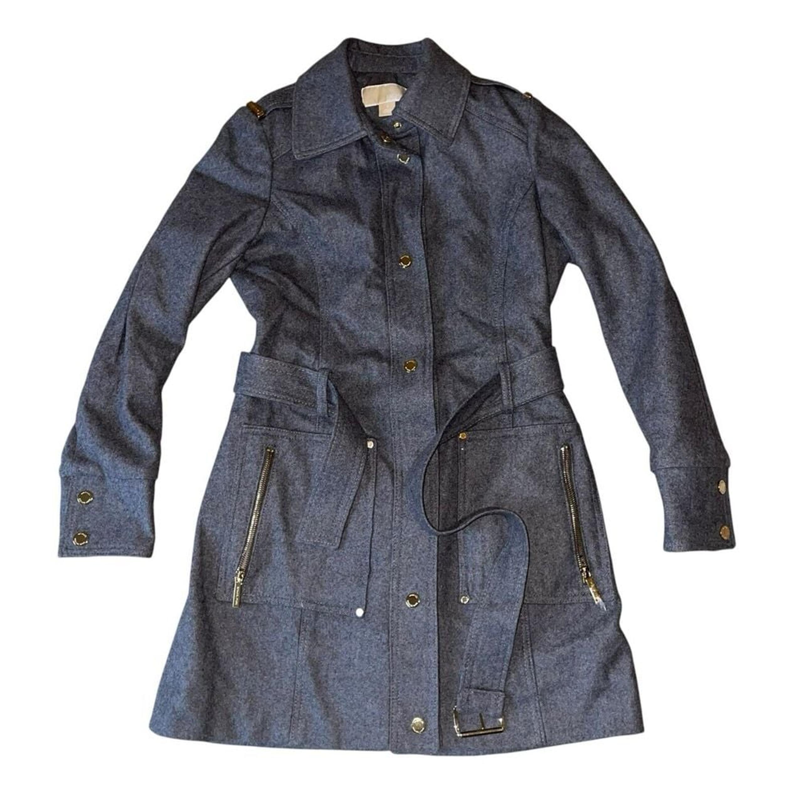 Michael Michael Kors Womens Jacket Size Small Gray Wool Blend Trench Coat Belted