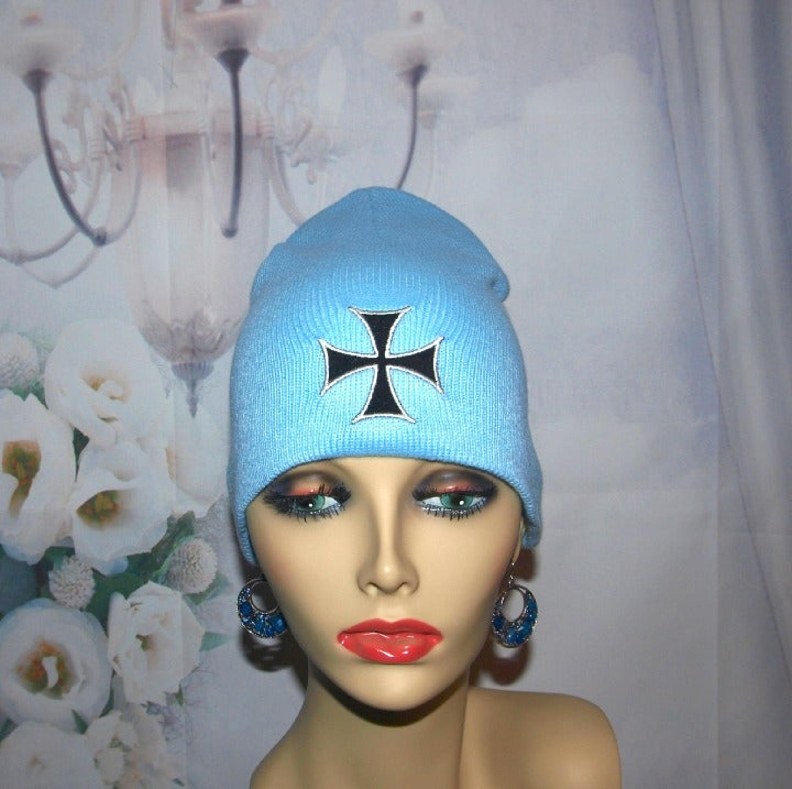 Biker Girl Iron Cross Knit Hat NWOT