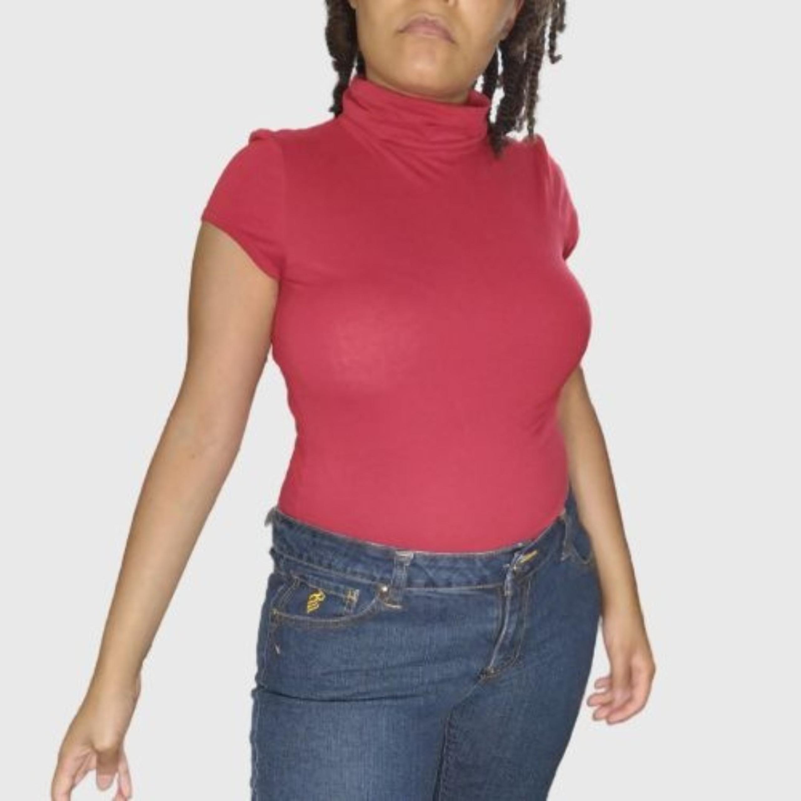Mossimo Supply Co. Red Short Ruched Sleeves Turtleneck Top
