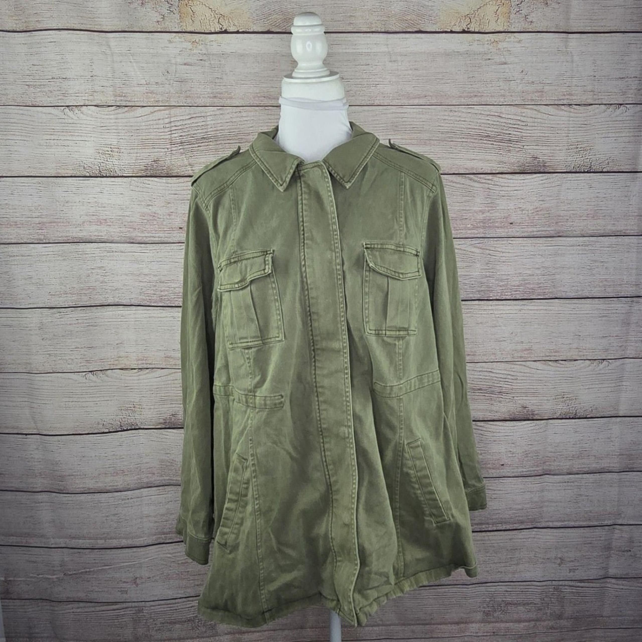 Torrid Green Cotton Twill Anorak Utility Military Full Zip Snap Jacket 2XL