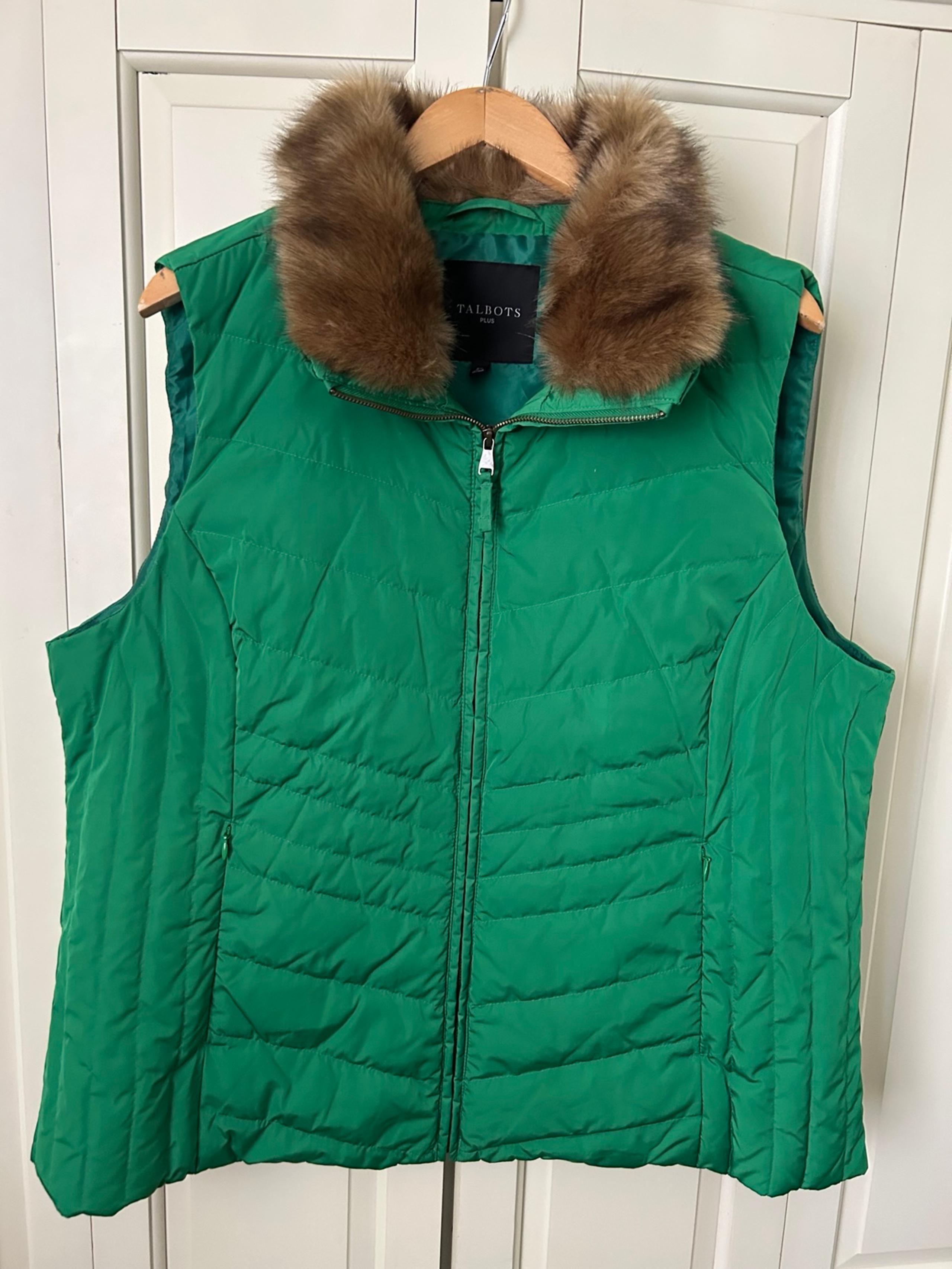 Talbots Emerald Green Full Zip With Detachable Fur Puffer Down Filled Vest 2X