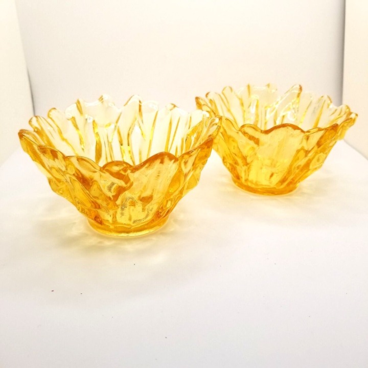 LUX VETRERIA Italian Yellow Art Glass Candle Holders Set Tea Light Votive Shines
