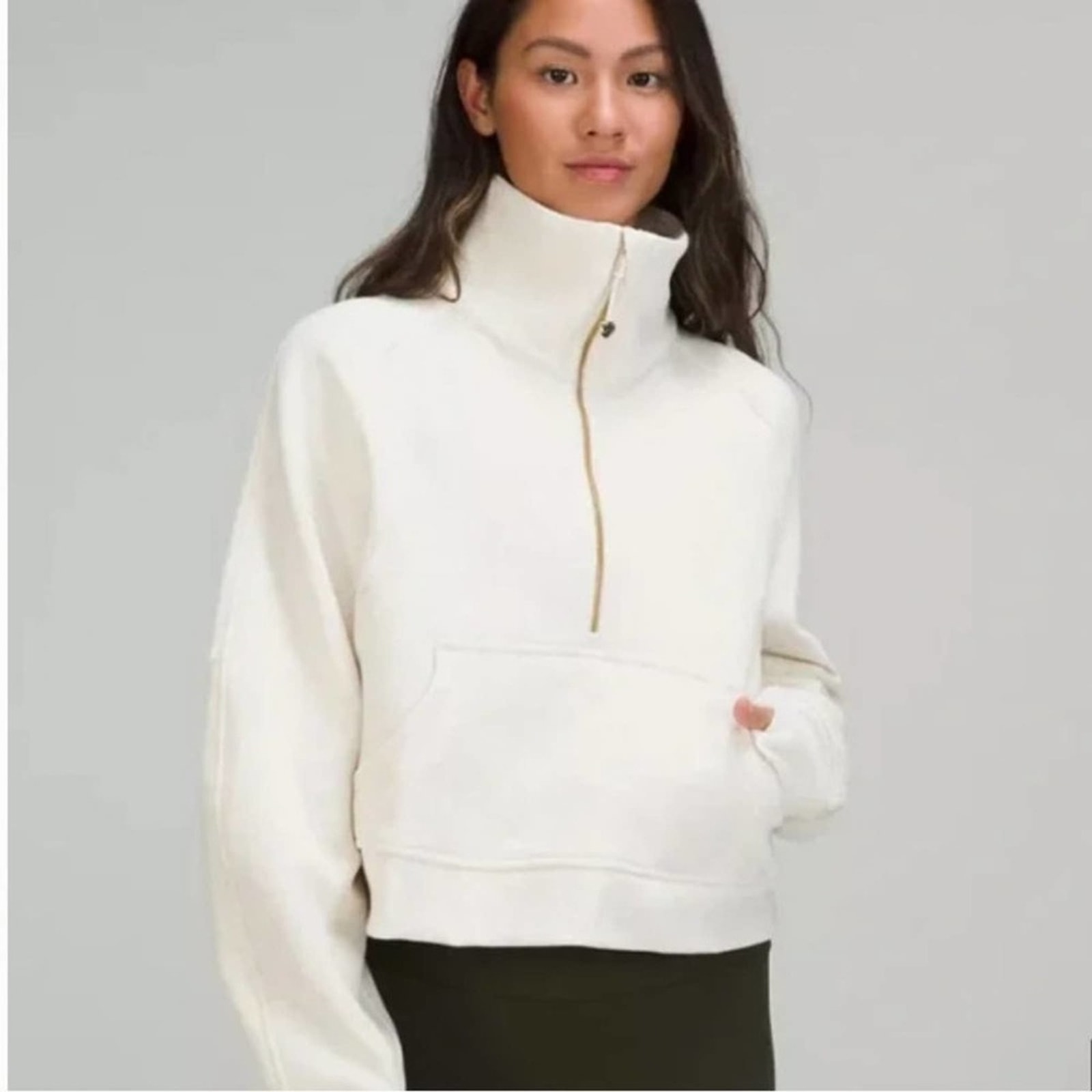 NWT Heathered Light Ivory Gold Zipper lululemon Scuba Funnel Neck Half-Zip M/L