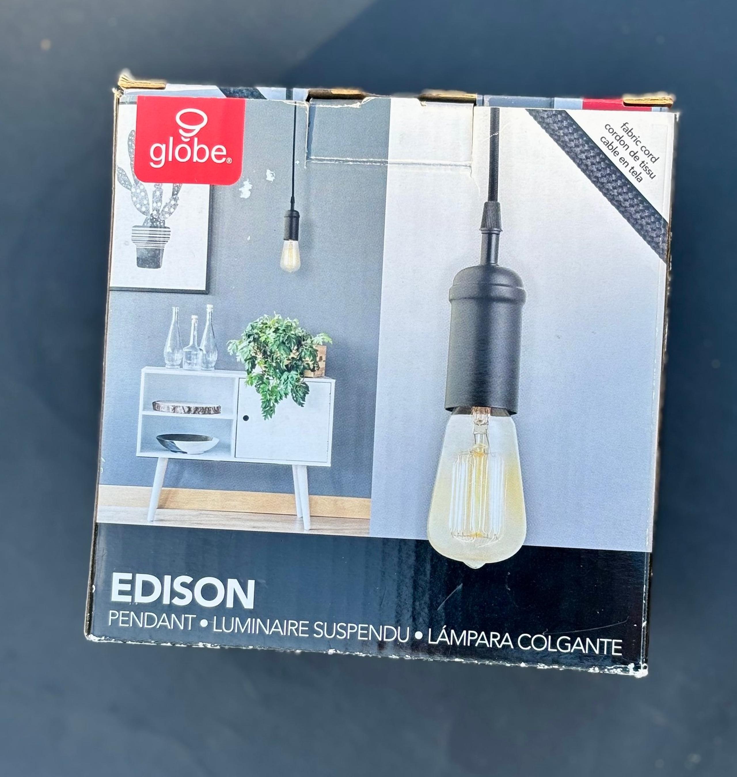 Globe Electric 1-Light Vintage Edison Matte Black Mini Pendant