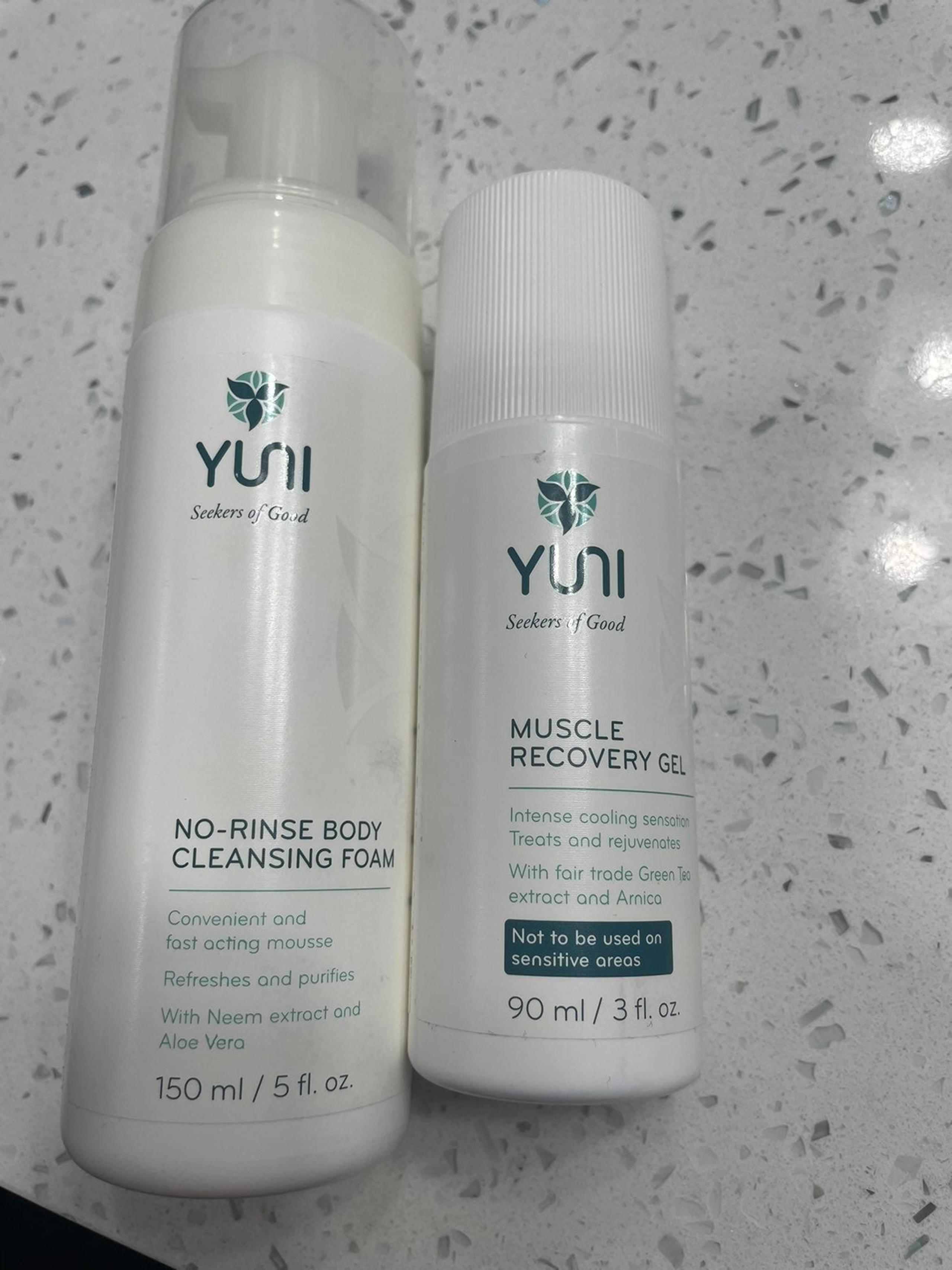 yuni muscle recovery gel & No Rinse body cleanser