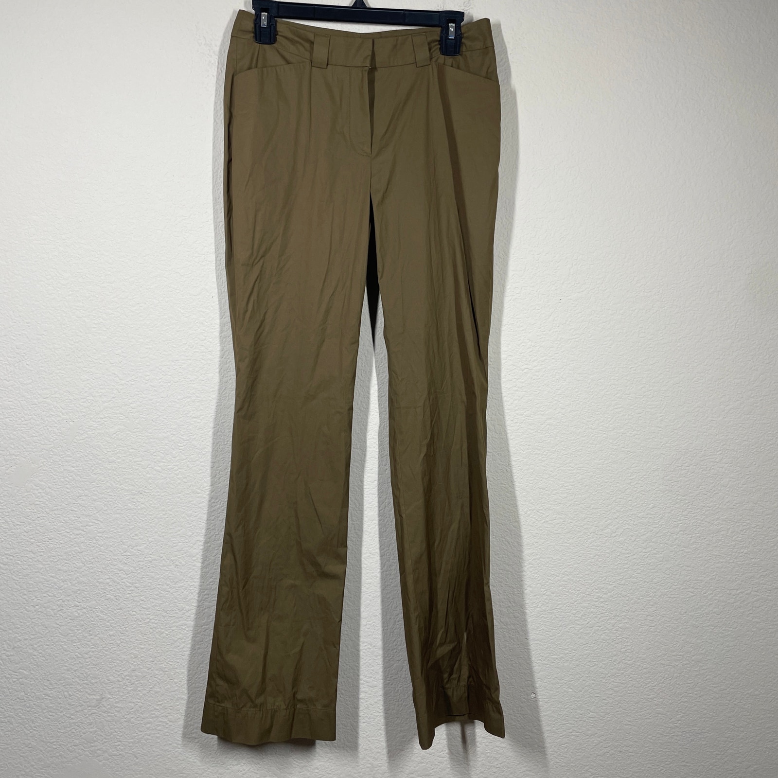 Rene Lezard Womens 36 Slit Pocket Thin Chino Pant Tan Straight Mid Rise