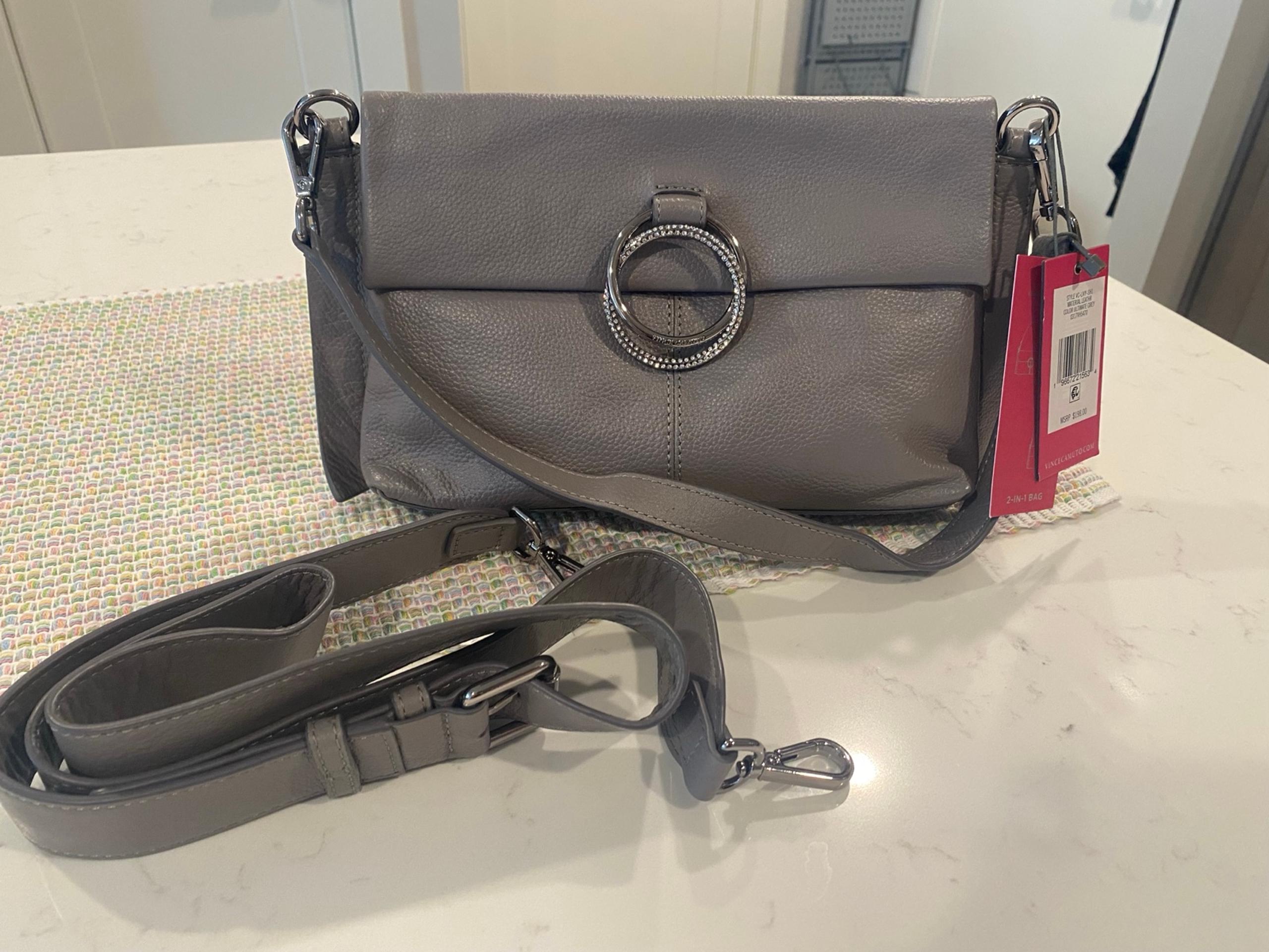NWT Vince Camuto 2 in 1 Ultimate Grey Leather Livy Shoulder Bag