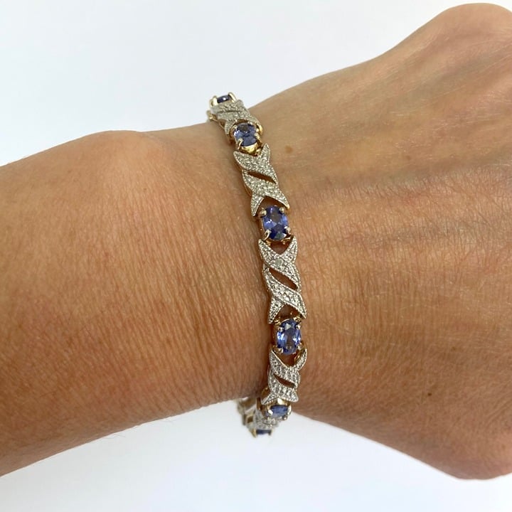 Gold Vermeil Sterling Silver 925 FAS Oval Tanzanite XXO Tennis Bracelet 7