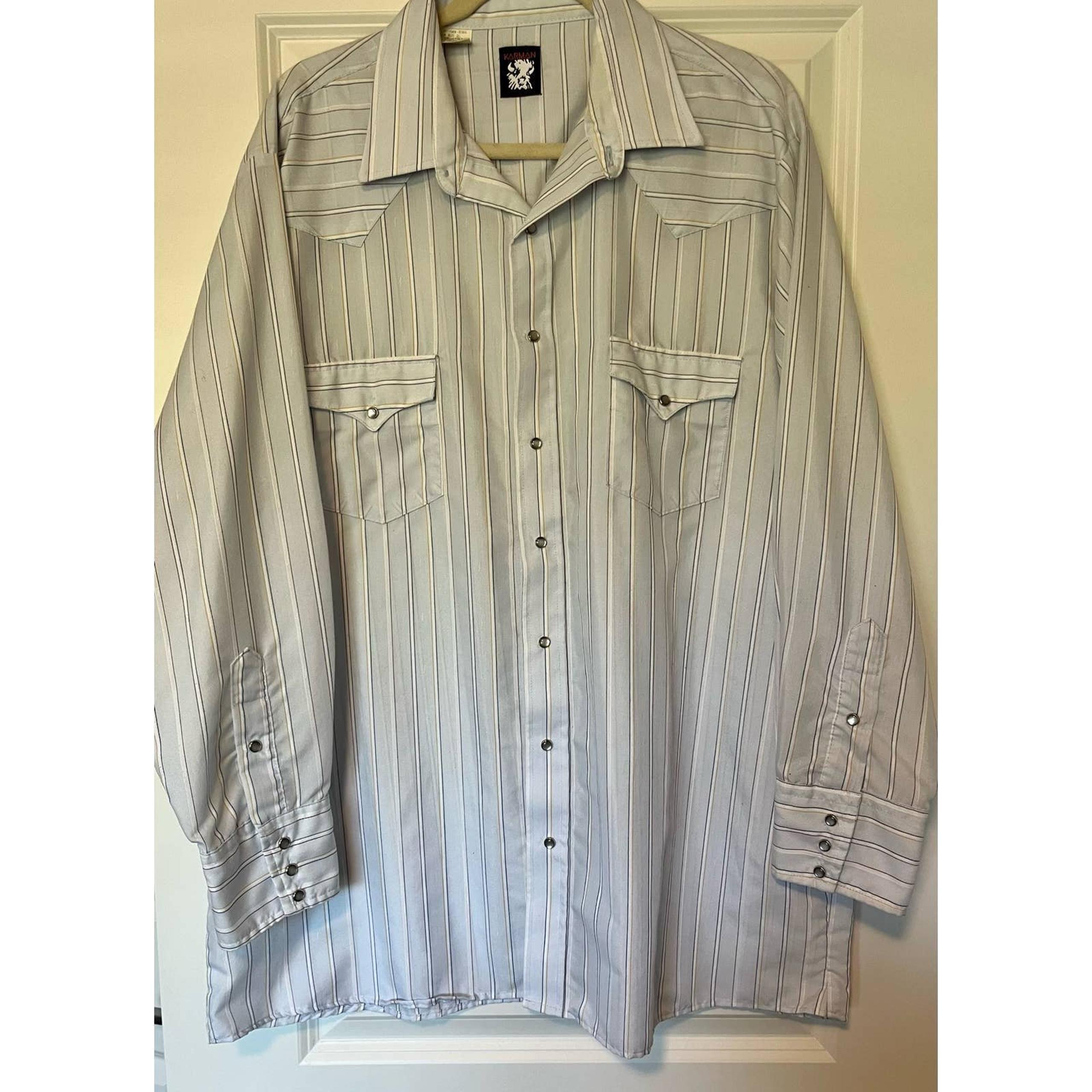 VTG Mens Karman Western Big Man 1X Extra Long Pearl Snap Button Down