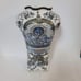 French Porcelain Faience Vase Hand-painted Vintage Blue White Gold Footed 11