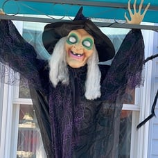 72” Hanging Witch Decoration with Light-up Green Eyes and Sound Activation