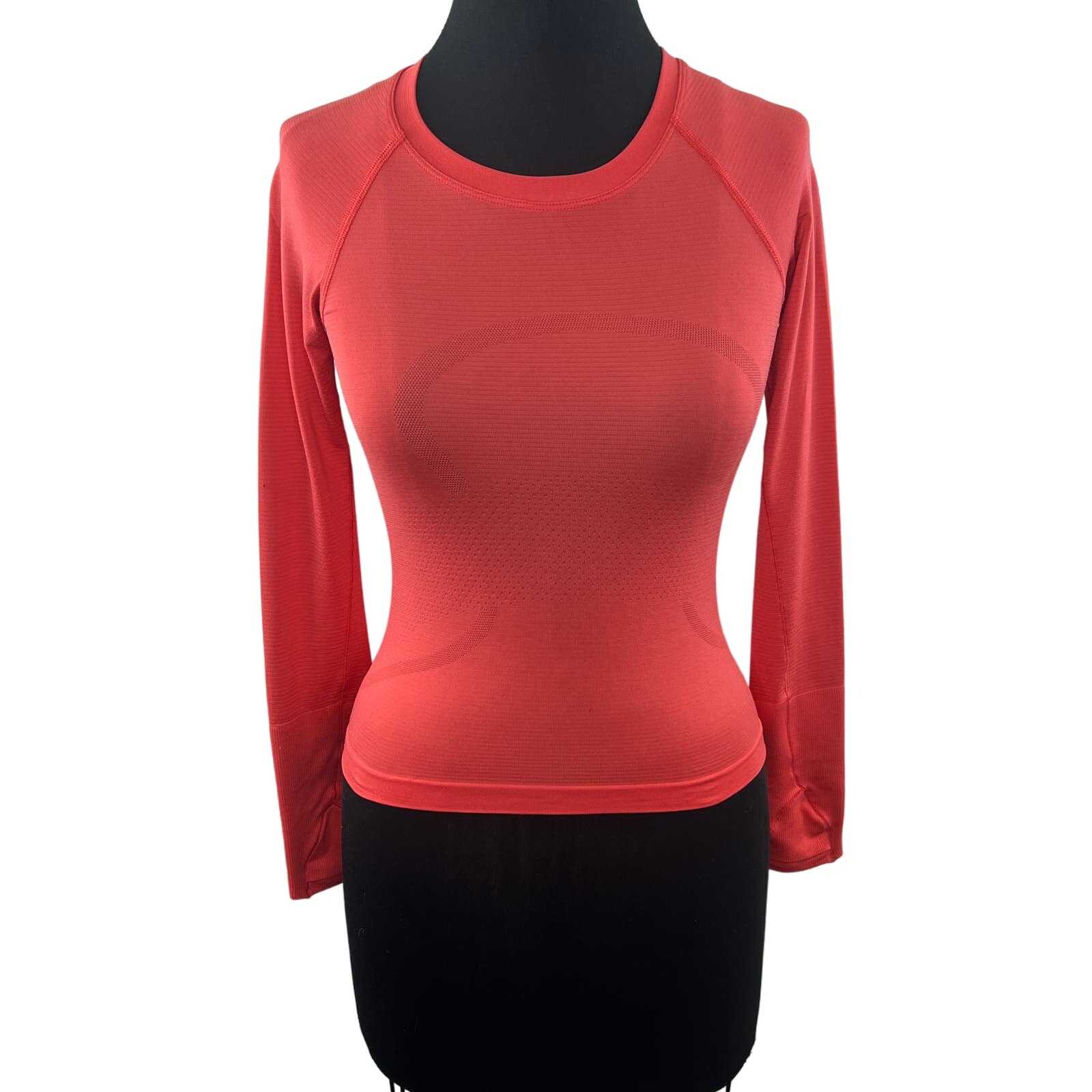 Lululemon Orange Top Stretch Crew Neck Thumb Hole Raglan Sleeve Performance Sz 2