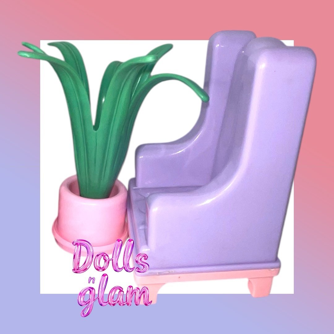 Purple playskool fireplace Lounging chair & plant set ddollhouse Victorian dolls