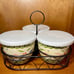 Temptations Old World Blue 3 Bowl Bake Serve Set W/ Wire Caddy & Plastic Covers