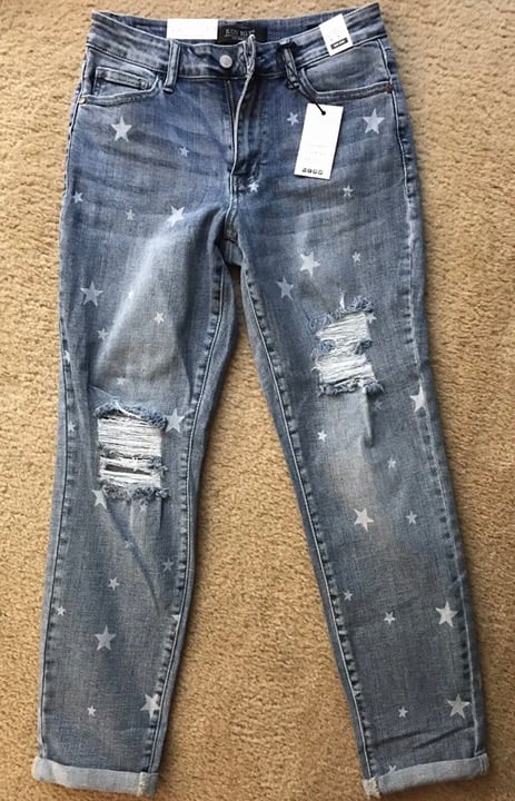 Judy Blue Boyfriend Jeans Star Pattern Distressed 5/27 NEW