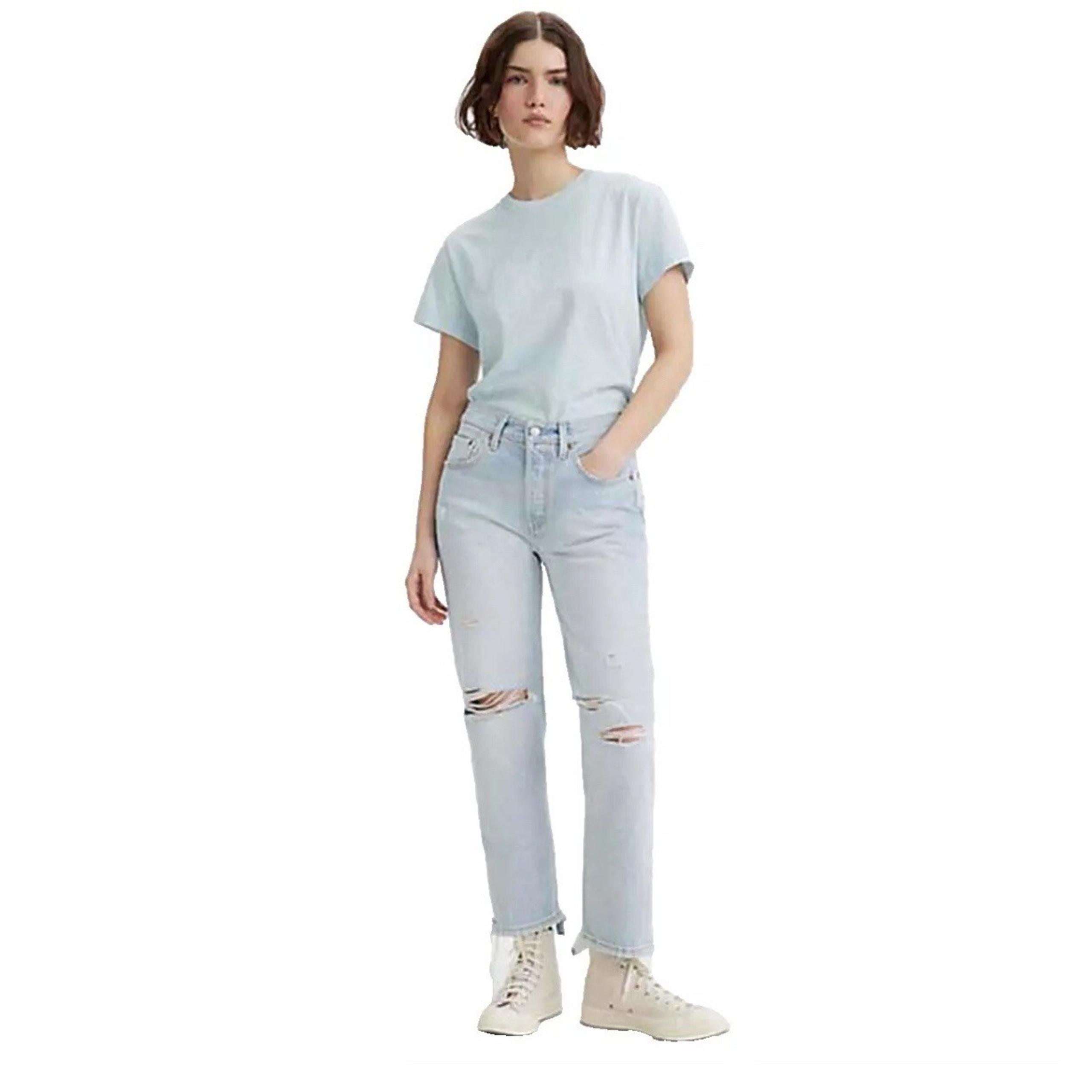 Levi's Womens 501 Ripped Distressed Jeans Cropped Light Blue Size 30X26 NEW