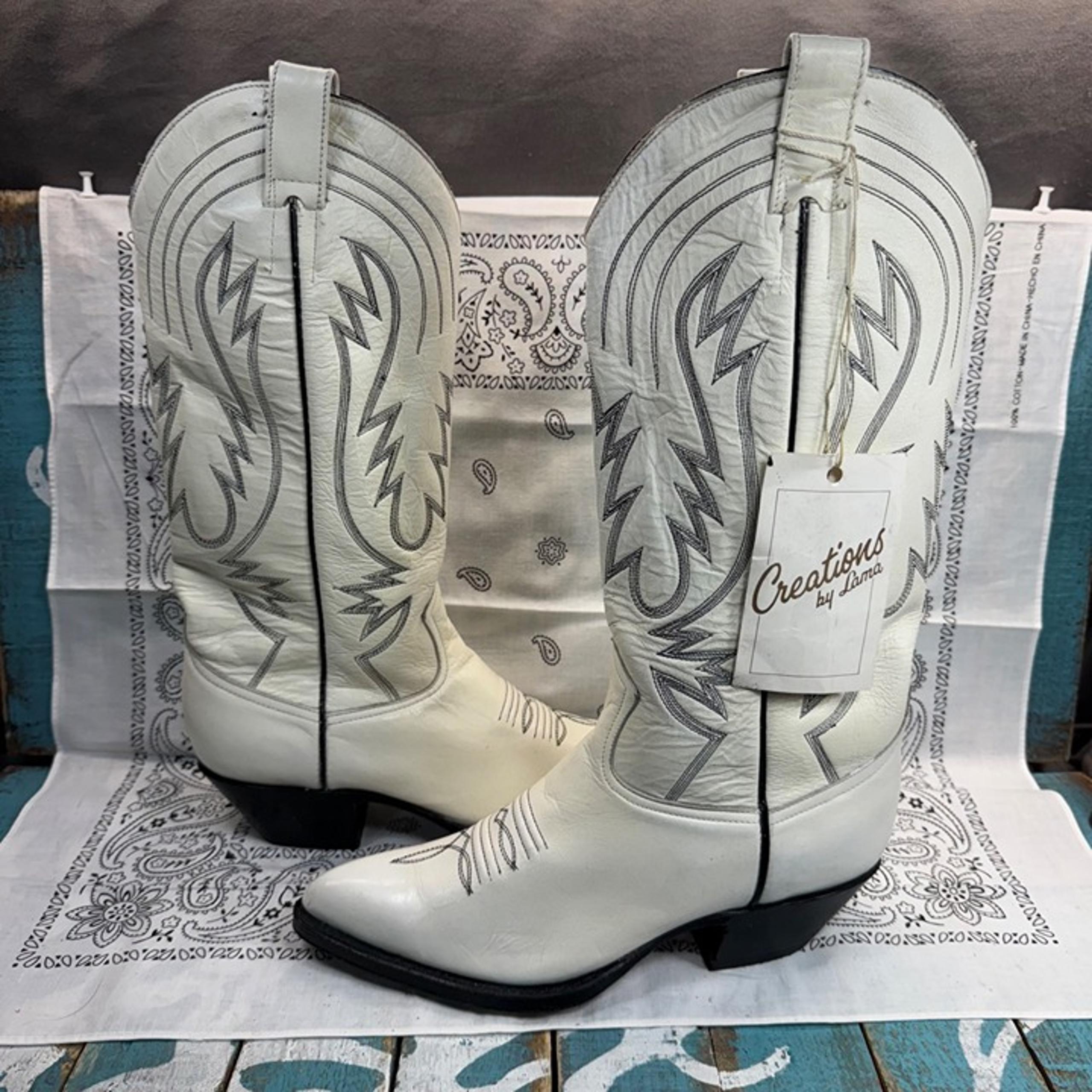NEW Creations By Tony Lama Vintage Distressed White Western Boots Women 6B CLC63