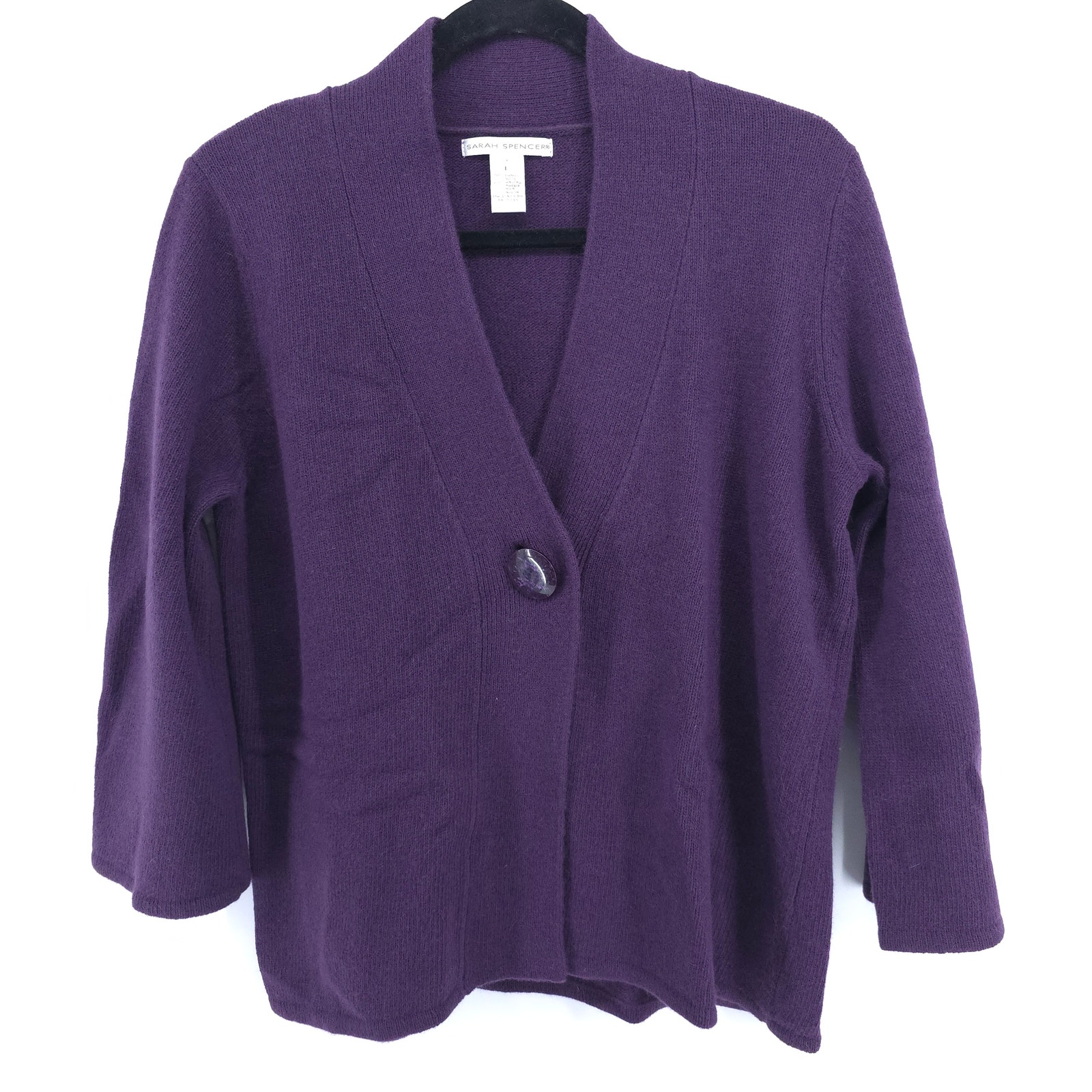 Sarah Spencer Lambswool Angora Quiet Lux Purple Mock Neck Flared Sleeve Cardi L
