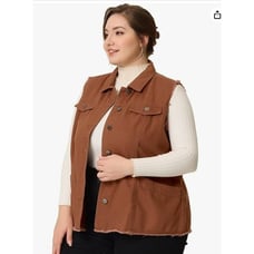 New NWT Agnes Orinda Denim Jackets Women 2 Plus Size Frayed Hem Sleeveless Vest