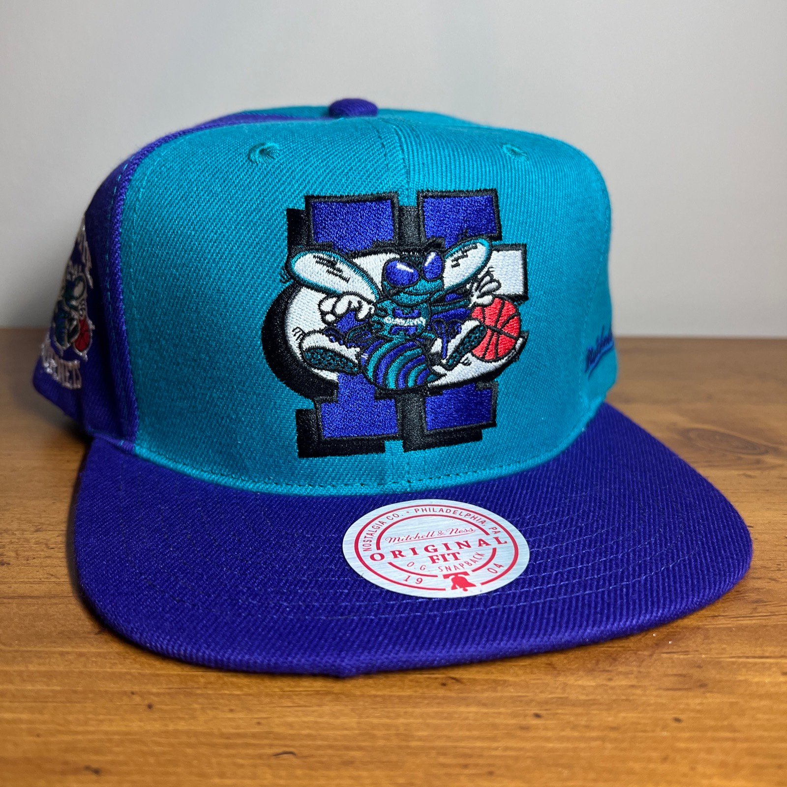 Charlotte Hornets Mitchell & Ness Blue Purple Retro Rear Script Snapback Hat Cap