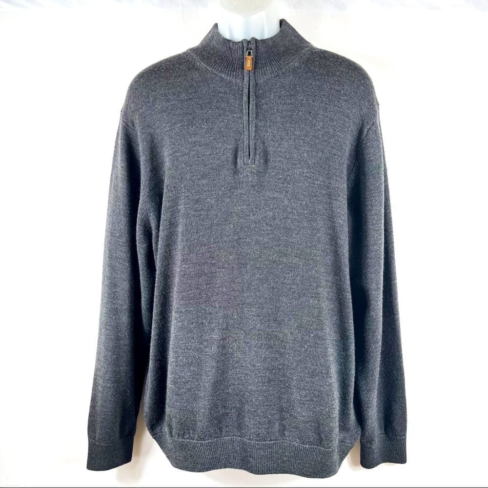 Raffaello Italia 100% Marino Wool Gray 1/4 Zip Pullover Sweater Mens Size XL