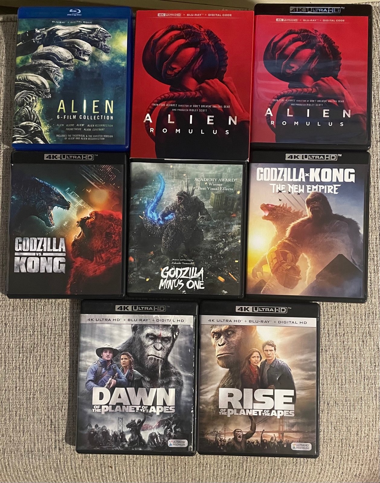 4K Blu Ray bundle - Alien, Godzilla Minus One, Godzilla Kong, Planet of the Apes