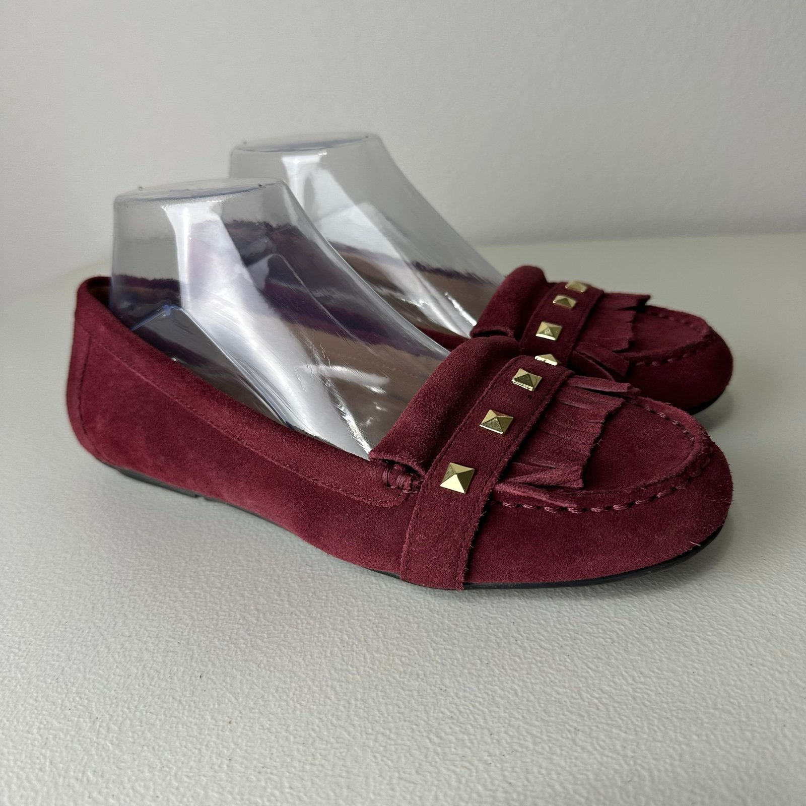 Vionic Orthaheel Burgundy Wine Red Thera Stud Fringe Slip On Moccasins Size 8.5