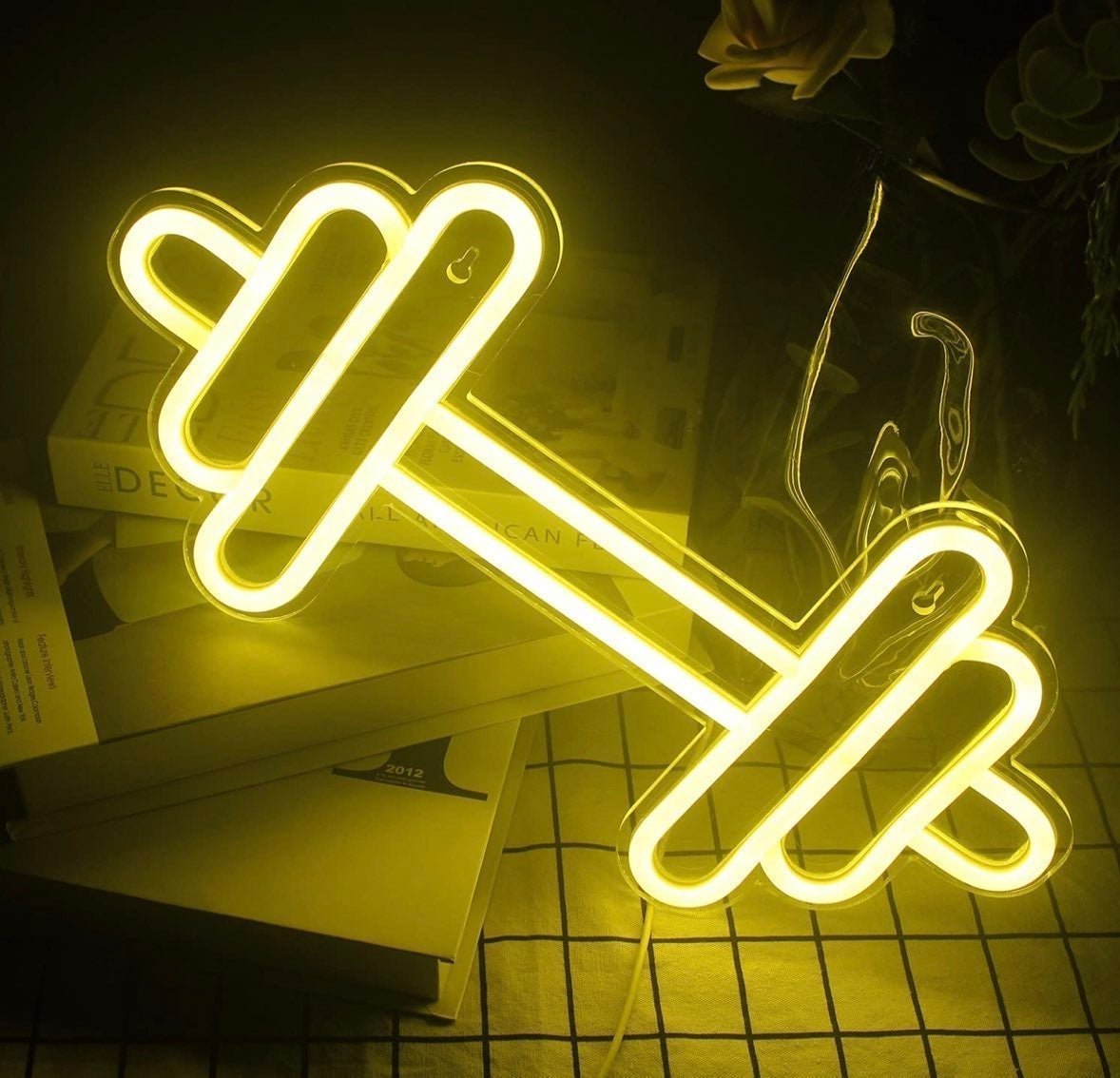 Bright Yellow Dumbbell Light Gym Decor