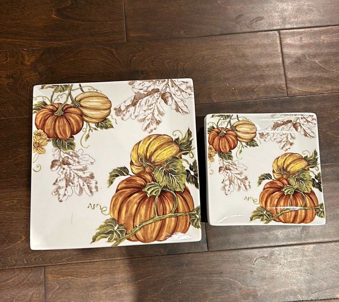 8 Pc Grace Acorn Oak Pumpkin Dinnerware Set New 4 Dinner 4 Salad Thanksgiving