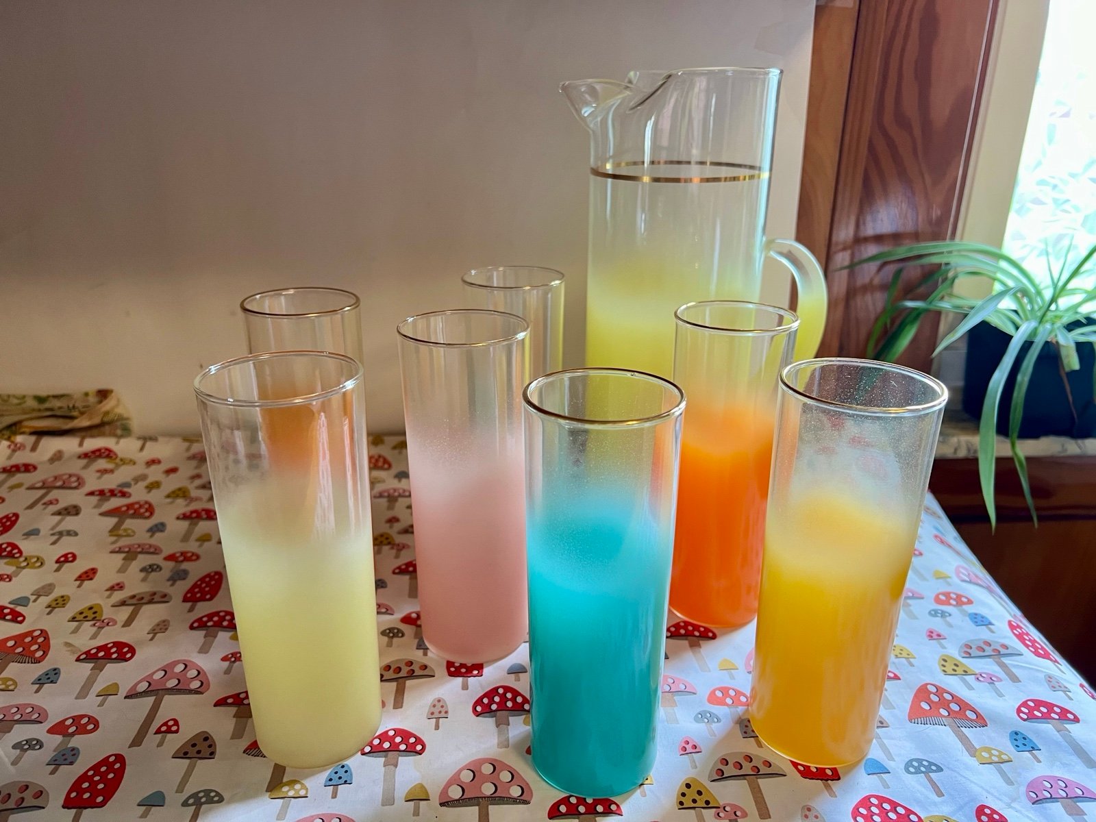 Vintage Frosted Glass Bar Set Blendo Highball Pitcher MCM