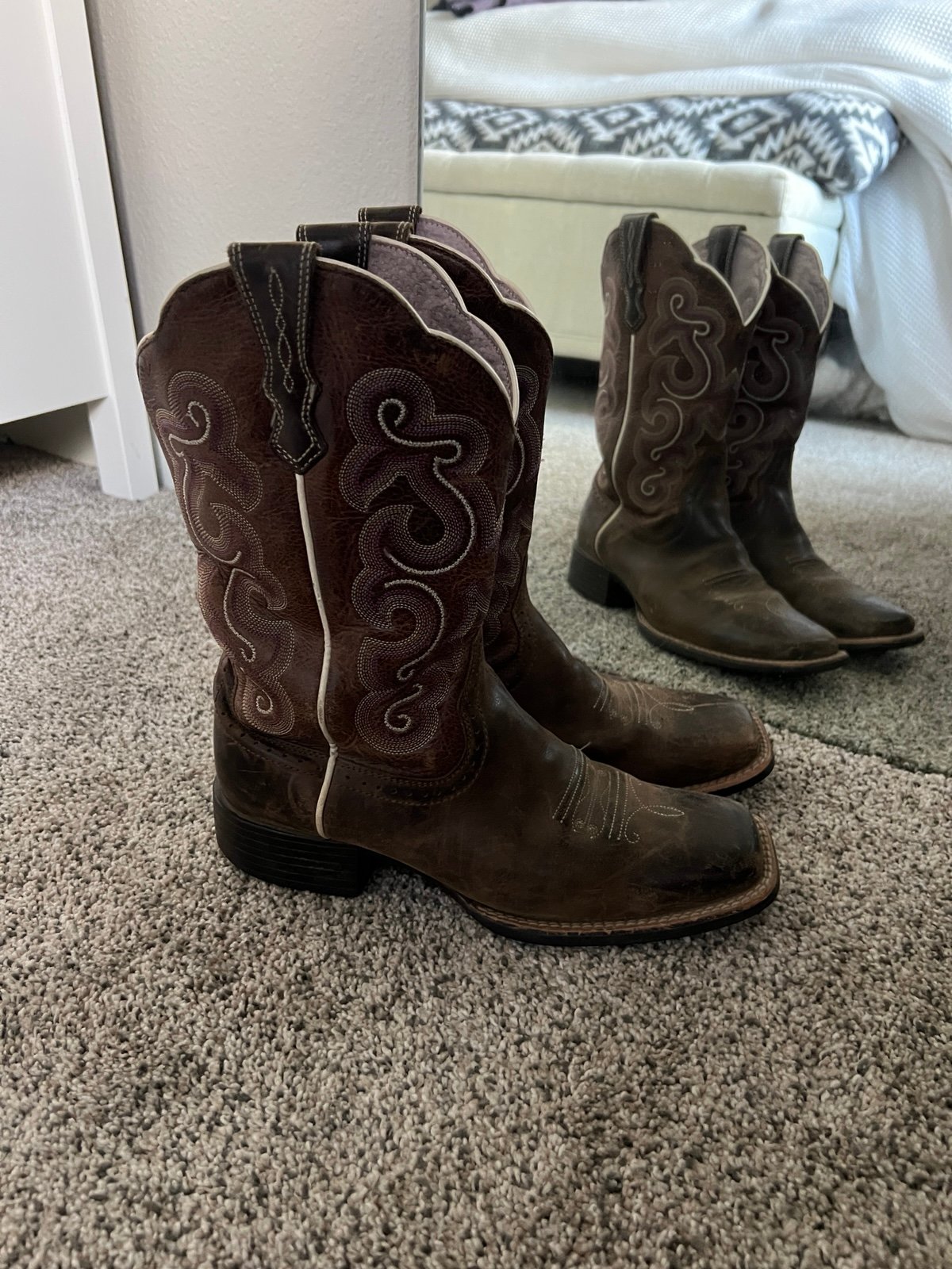 Ariat Badlands Brown Purple Quickdraw Boots Women 8B Leather Western Pull On