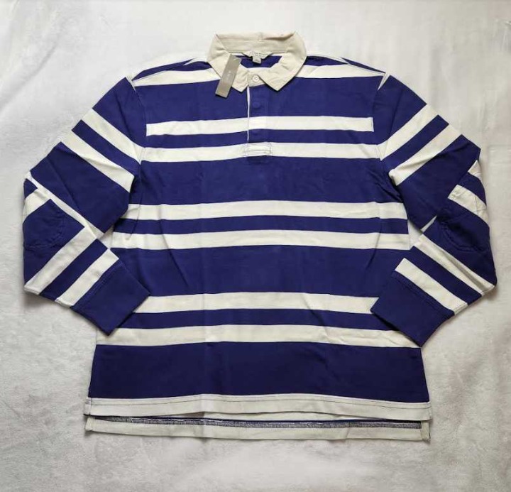 NEW MEN'S L J CREW RUGBY LONGSLEEVE POLO SHIRT IN NAVY IVORY TWIN STRIPE
