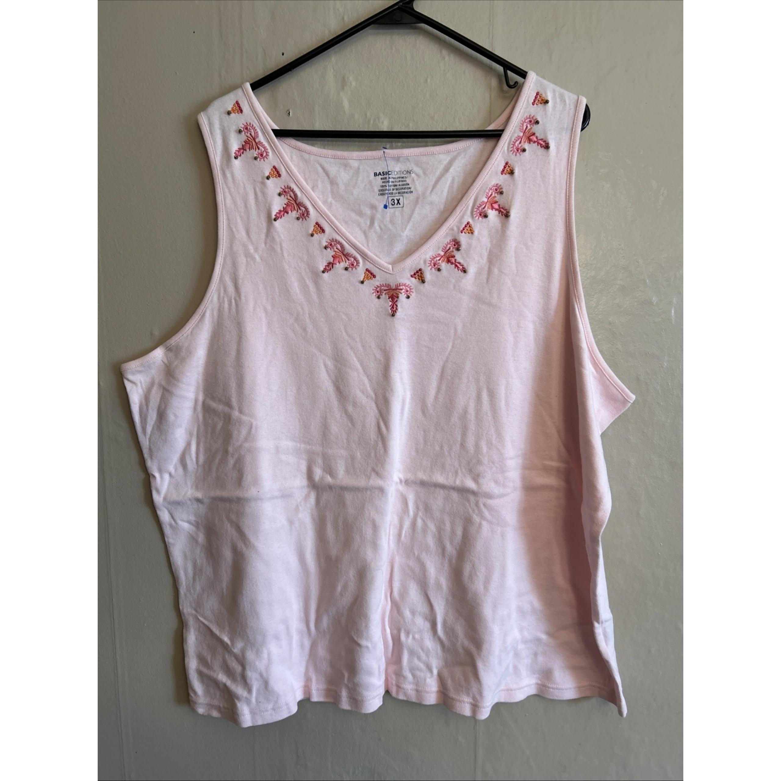 basic editions 3X Pink Tank Top V Neck Cotton Knit