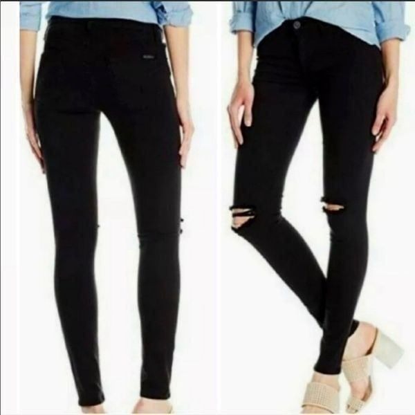 Hudson Black Nico Mid Rise Super Skinny Distressed Jeans