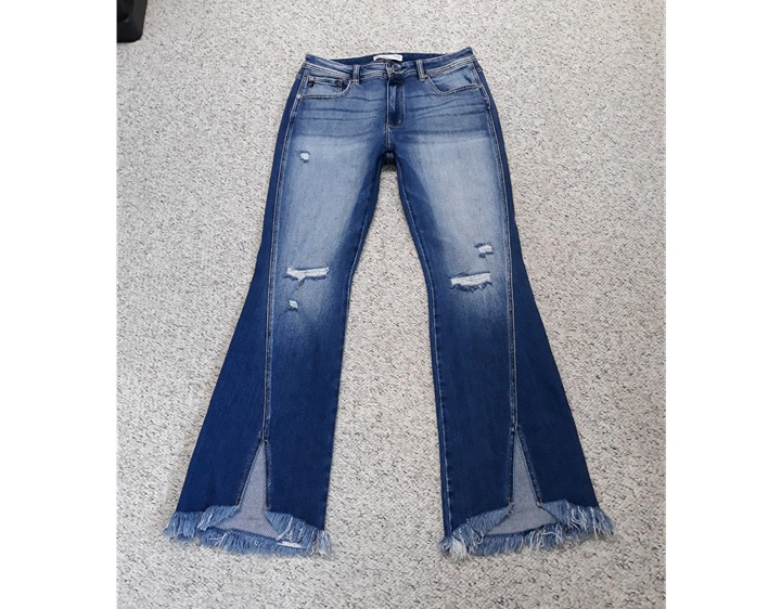 30 KanCan Festival High Rise Front Slit Distressed Fray Hem Flare