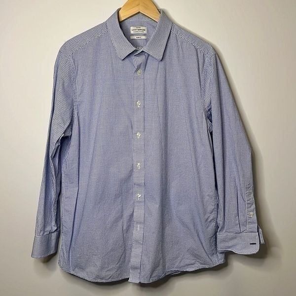 Lucky Brand Mens Long Sleeve Button Up Slim Fit Dress Shirt Large Blue Plaid