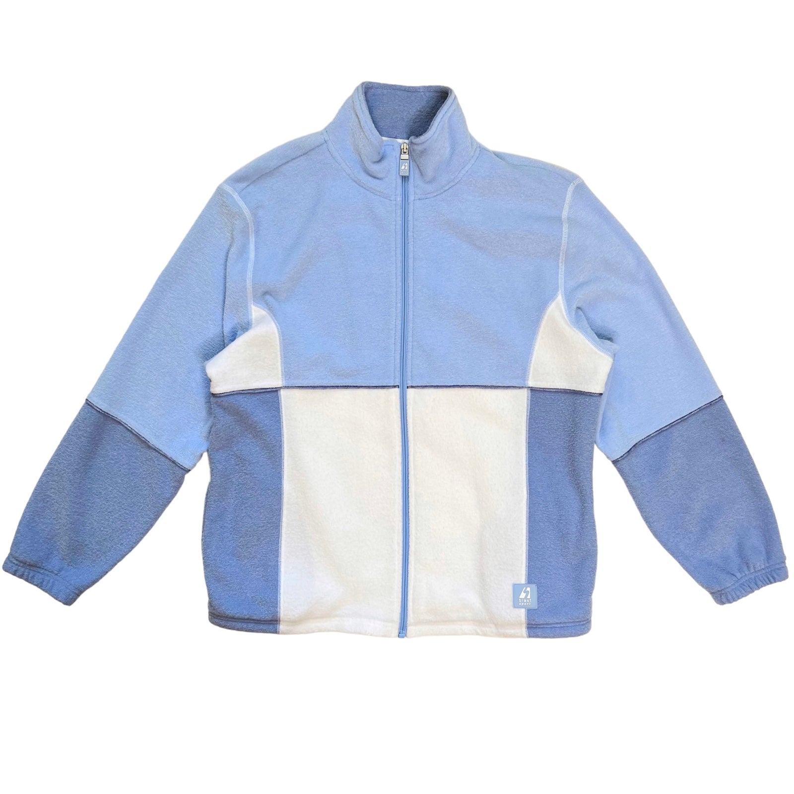 Vintage Blast Sport Blue & White Color Block Zip Sweater