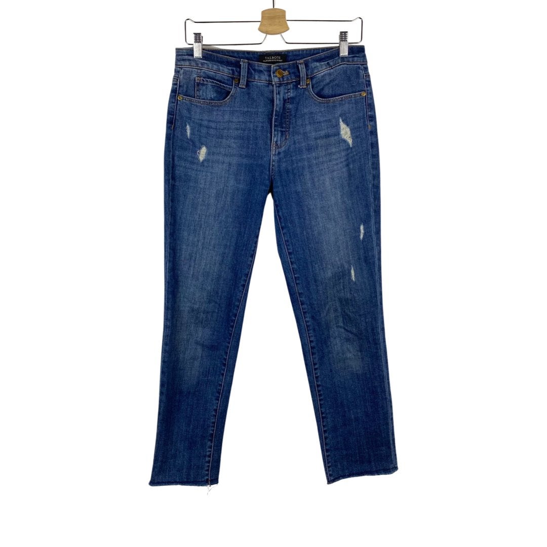 Talbots High Waist Slim Straight Flawless 5 Pocket Distressed Denim Jeans 2