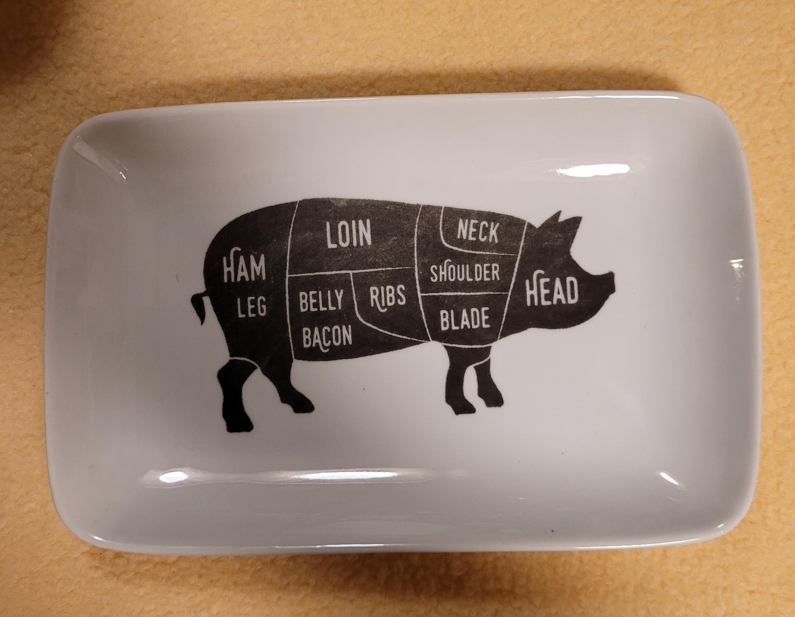 Serving tray pig parts colors black & white vintage.