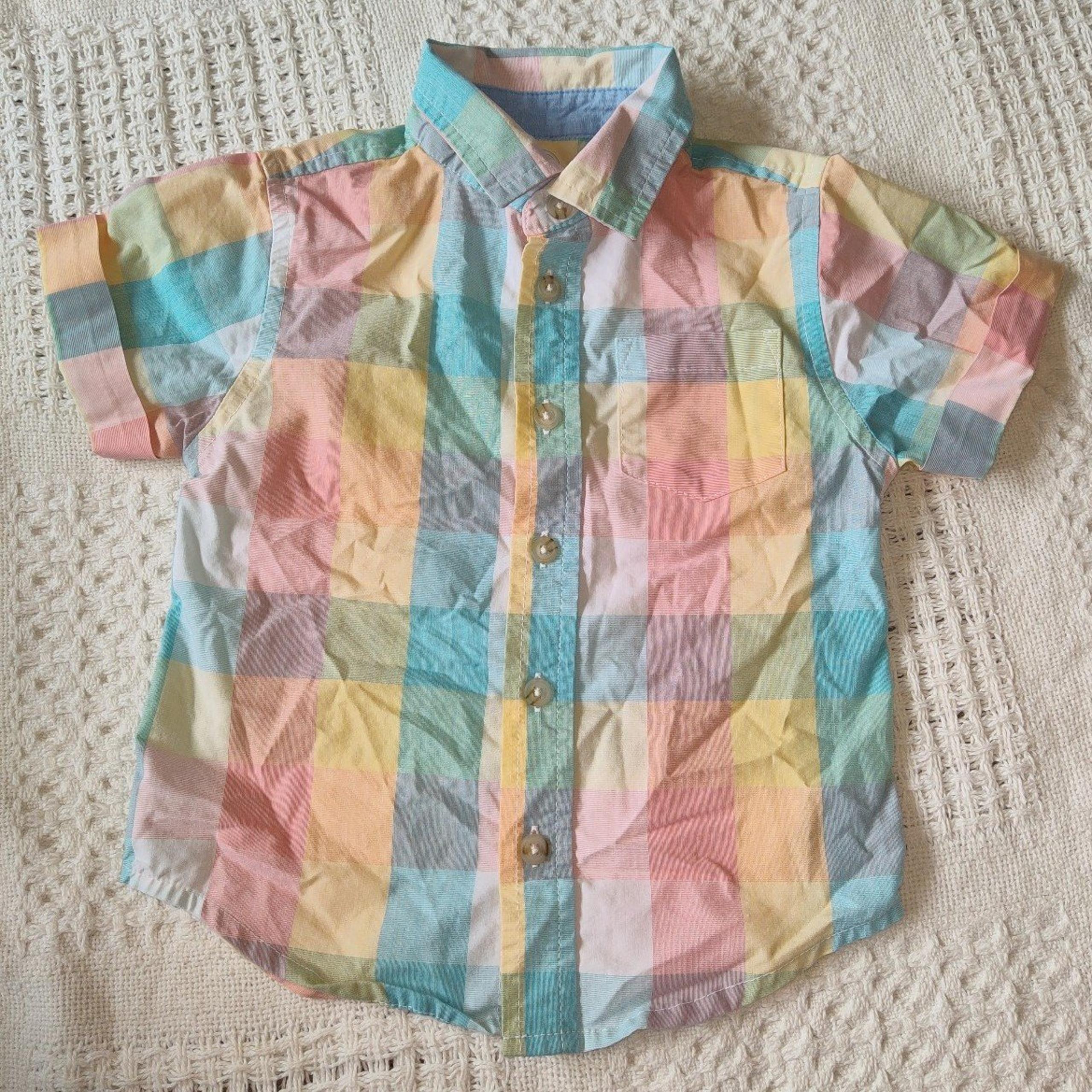 Pastel Plaid Button Down Collared Shirt Size 2T