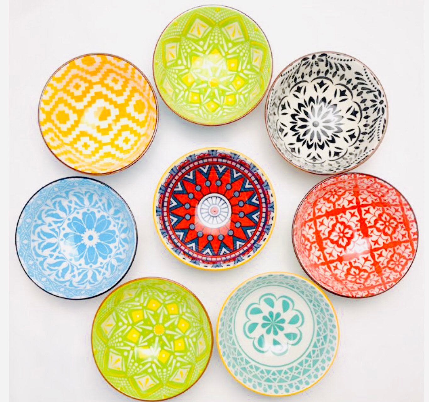 Ceramic Bowl Set of 8 - Colorful Small Bowls for Ice Cream | Soup | Cereal | Ric